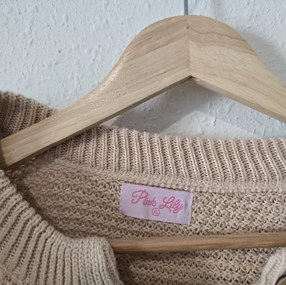 Pink Lily Waffle Knit Henley Sweater XL - Picture 5 of 6